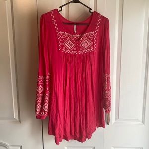 Beautiful pink embroidered long sleeve tunic dress